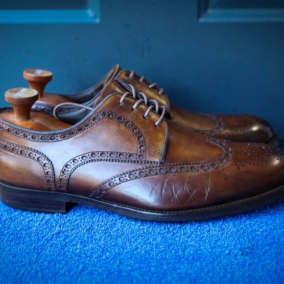 SALE - Magnanni 10.5-M Brown Burnished Wingtip Mens Dress Shoes - Picture 11 of 14